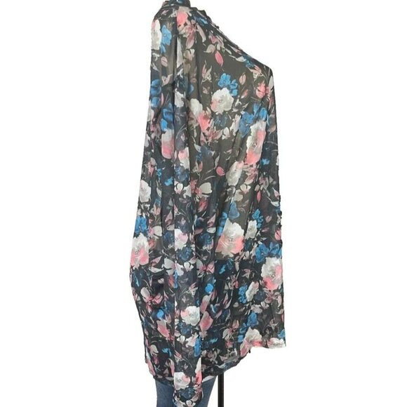 Torrid +6 Sheer Mesh Black Floral Mock Neckline Long Sleeve Pullover Blouse - Picture 3 of 6